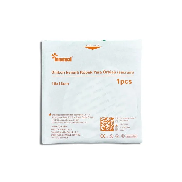 Slikon kenarlı köpük yara örtüsü, sacrum bölgesi için 18x18cm, yara bakım ürünleri.