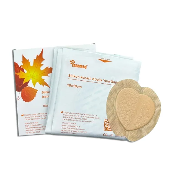 Silikon Kenarlı Köpük Yara Örtüsü, 18x18cm, Sacrum bölgesi için uygun.